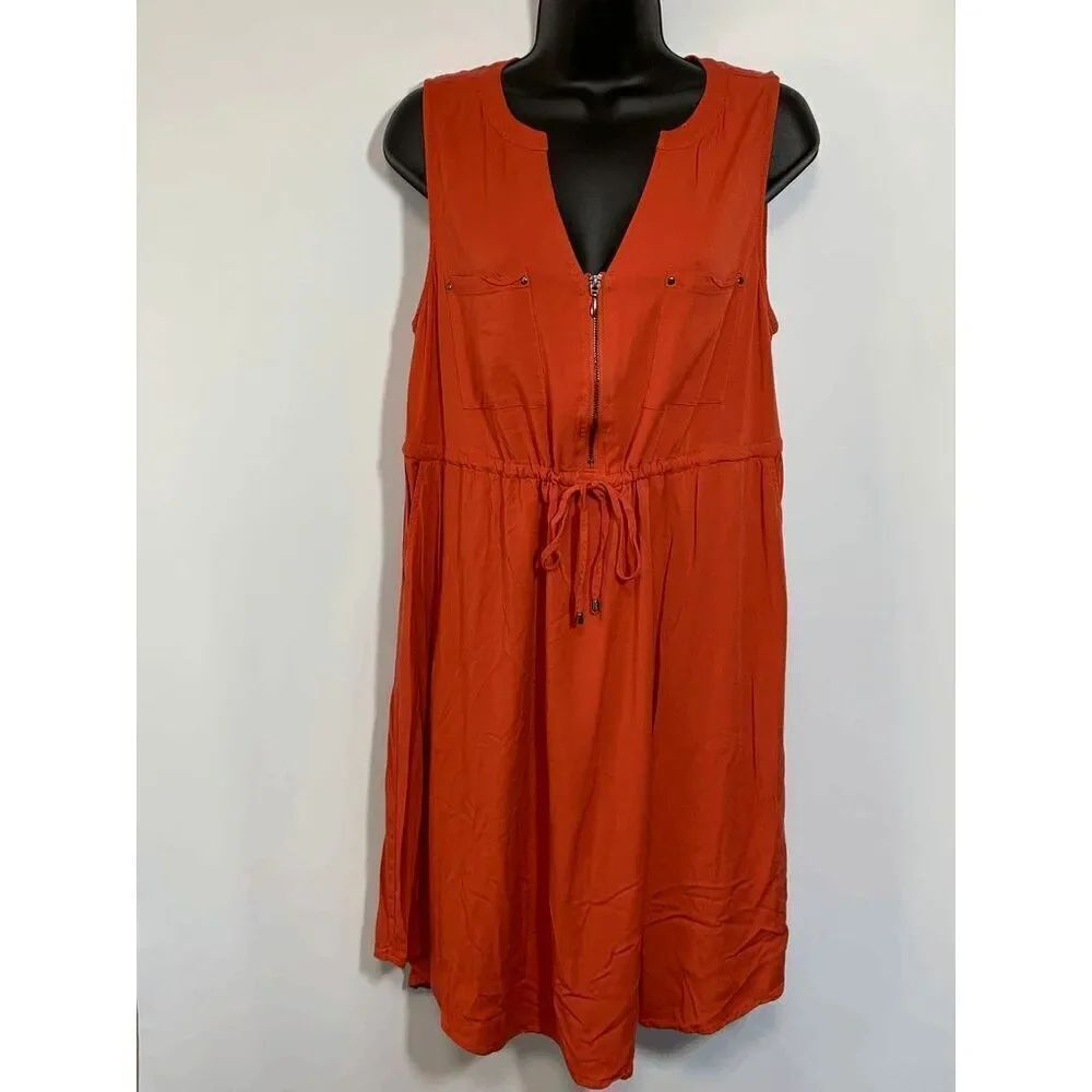 Torrid Womens Midi Dress Drawstring Stretch Waist Quarter Zip Orange size 00/ me